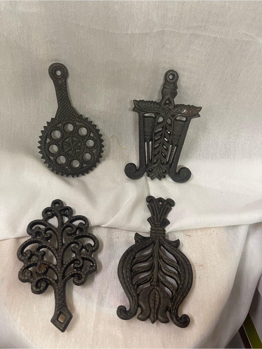 Vintage Wilton Mini Black Ornate Cast Iron Footed Wall Decor Set of 4